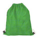 Green Houndstooth Pattern Print Drawstring Bag