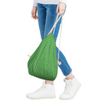 Green Houndstooth Pattern Print Drawstring Bag