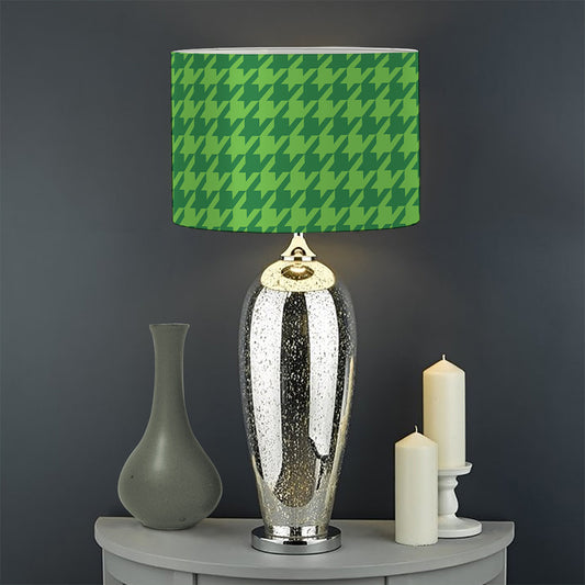 Green Houndstooth Pattern Print Drum Lamp Shade