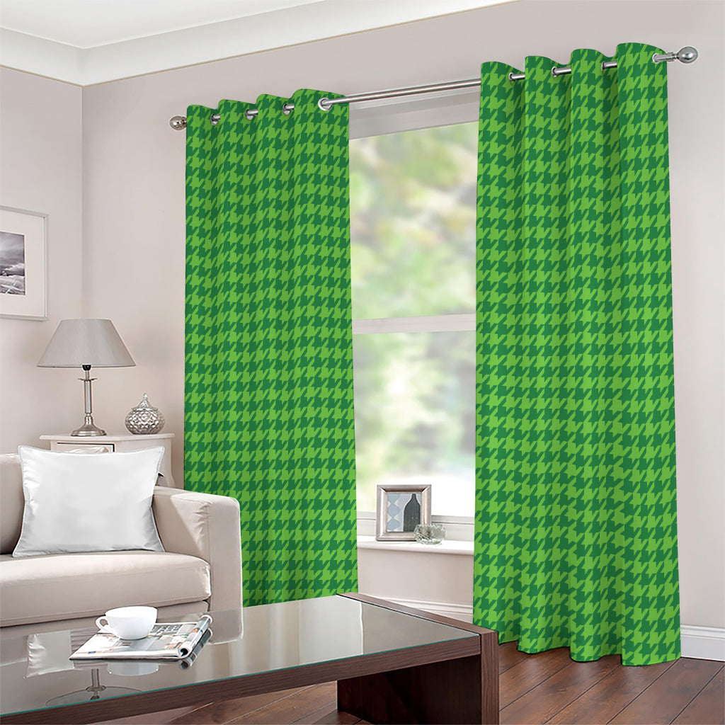 Green Houndstooth Pattern Print Extra Wide Grommet Curtains