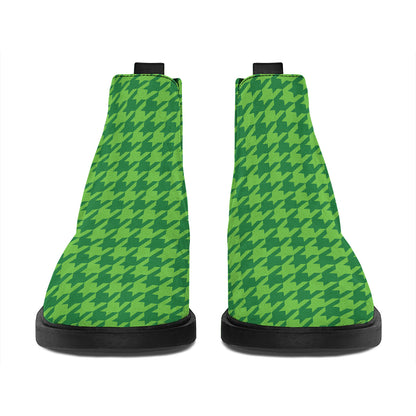 Green Houndstooth Pattern Print Flat Ankle Boots