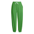 Green Houndstooth Pattern Print Fleece Lined Knit Pants