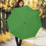 Green Houndstooth Pattern Print Foldable Umbrella