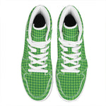 Green Houndstooth Pattern Print High Top Leather Sneakers