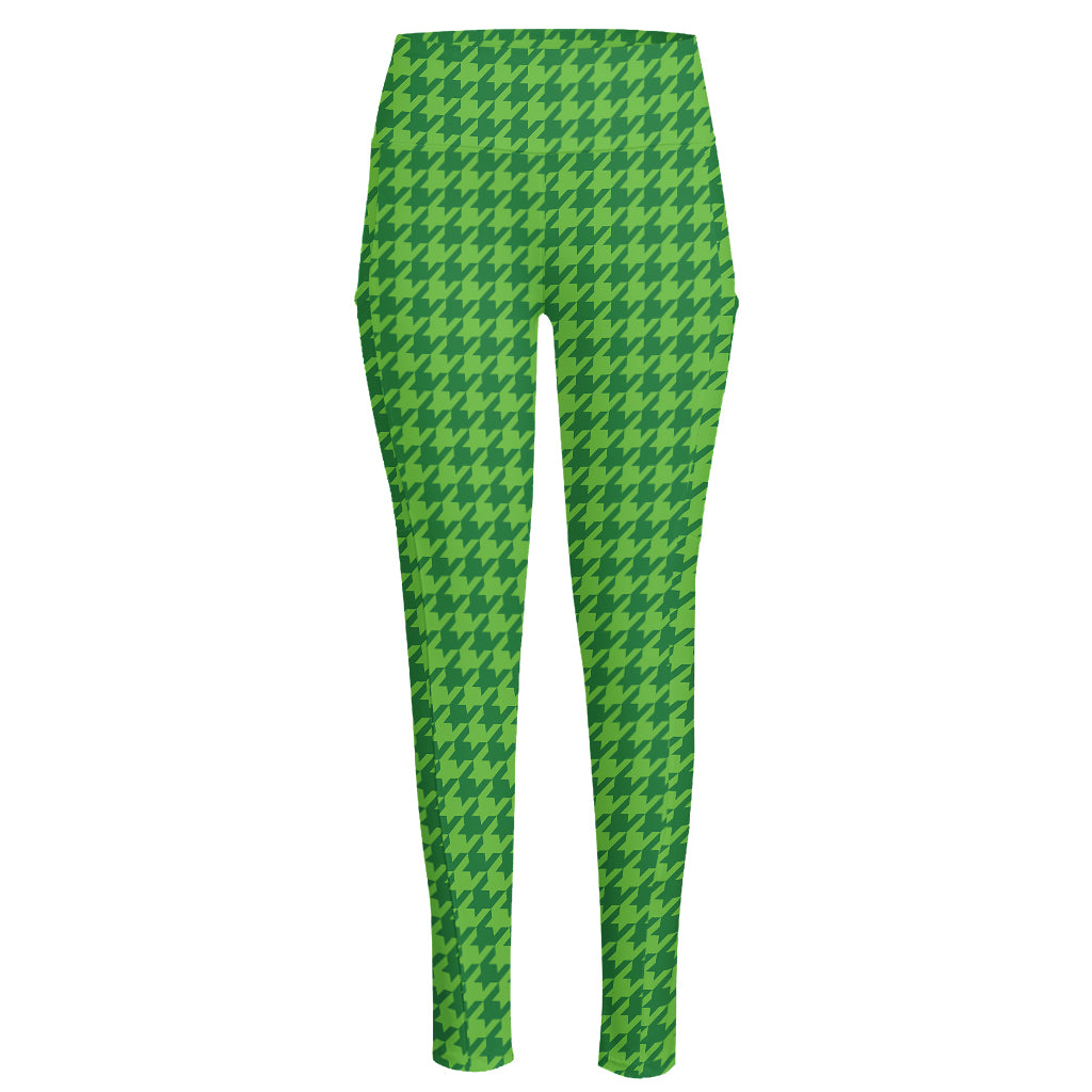Green Houndstooth Pattern Print High-Waisted Pocket Leggings