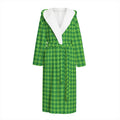 Green Houndstooth Pattern Print Hooded Bathrobe