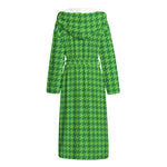 Green Houndstooth Pattern Print Hooded Bathrobe