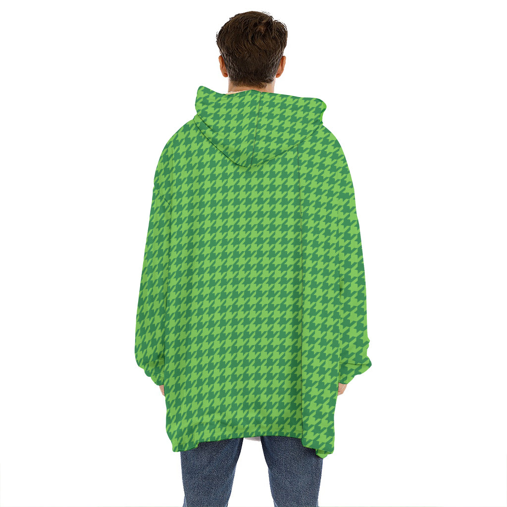 Green Houndstooth Pattern Print Hoodie Blanket