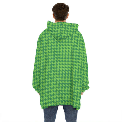 Green Houndstooth Pattern Print Hoodie Blanket