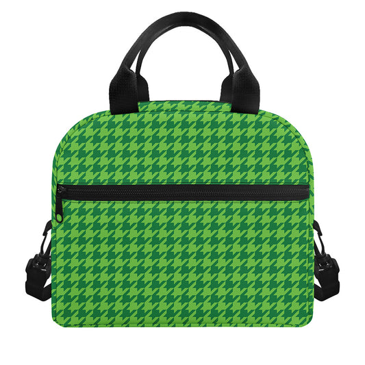 Green Houndstooth Pattern Print Insulated Lunch Bag