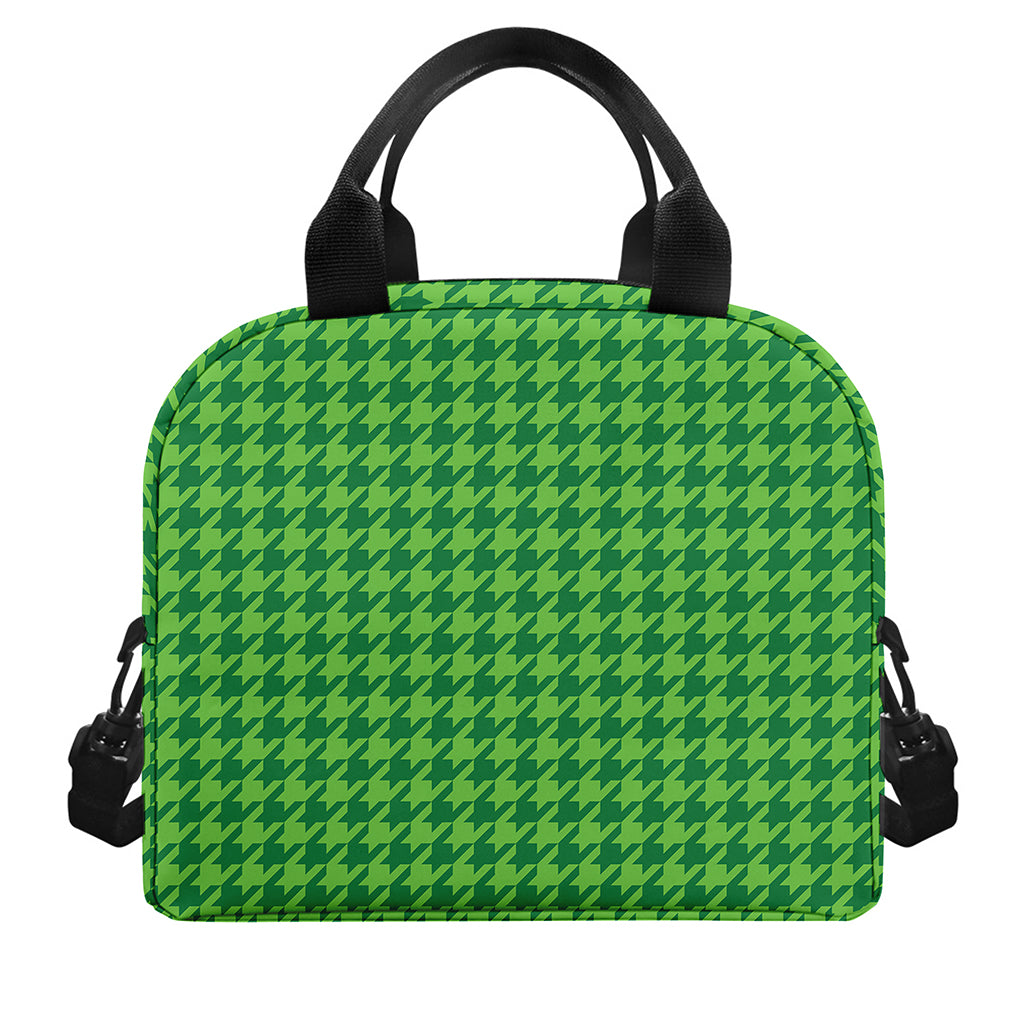 Green Houndstooth Pattern Print Insulated Lunch Bag