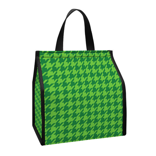 Green Houndstooth Pattern Print Insulated Lunch Tote