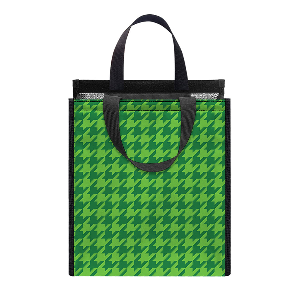 Green Houndstooth Pattern Print Insulated Lunch Tote