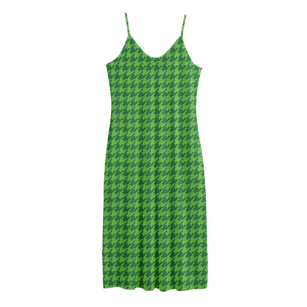 Green Houndstooth Pattern Print Jersey Midi Cami Dress