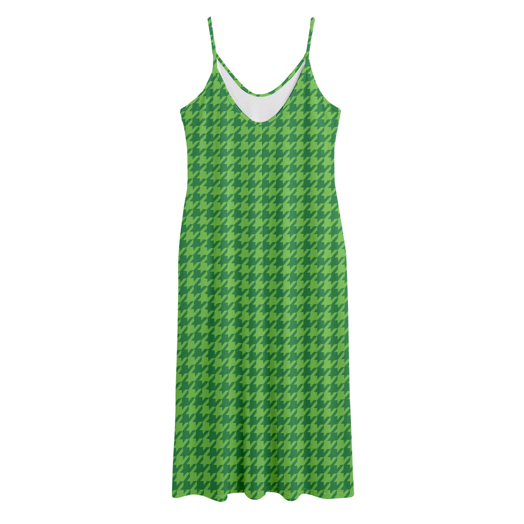 Green Houndstooth Pattern Print Jersey Midi Cami Dress