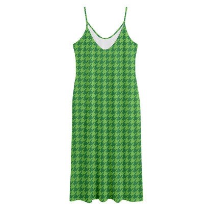 Green Houndstooth Pattern Print Jersey Midi Cami Dress