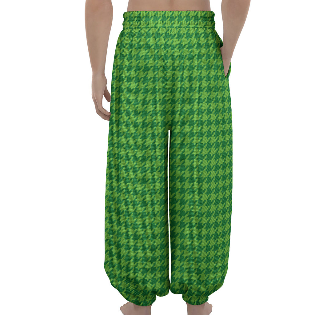 Green Houndstooth Pattern Print Lantern Pants
