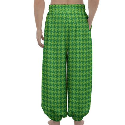Green Houndstooth Pattern Print Lantern Pants