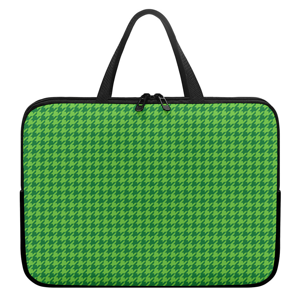 Green Houndstooth Pattern Print Laptop Sleeve With Handle