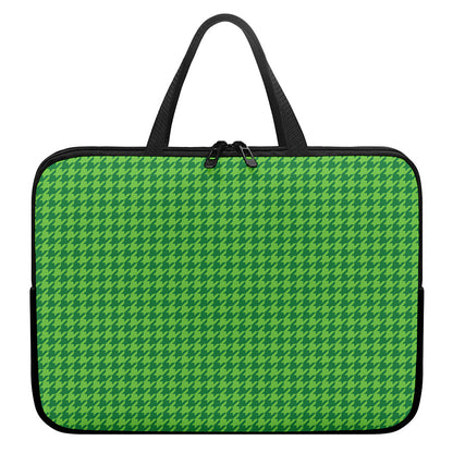 Green Houndstooth Pattern Print Laptop Sleeve With Handle