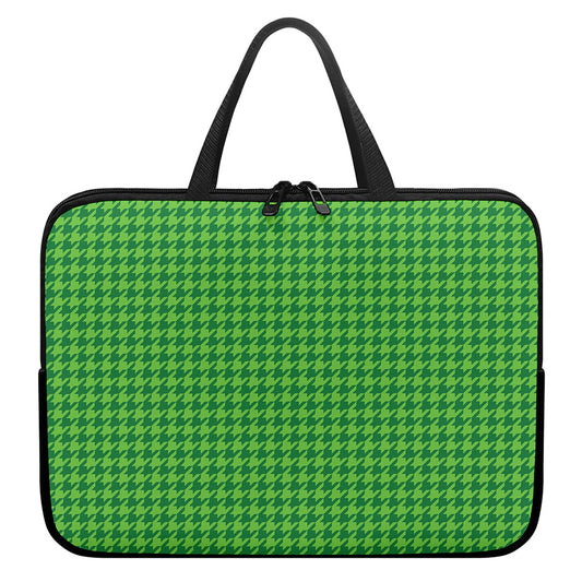 Green Houndstooth Pattern Print Laptop Sleeve With Handle
