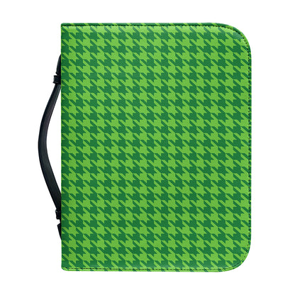Green Houndstooth Pattern Print Leather Bible Cover