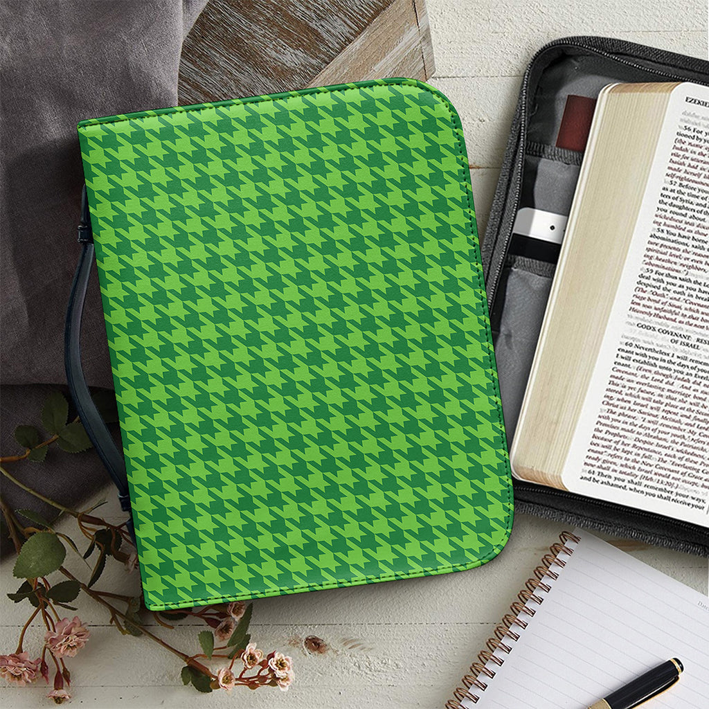 Green Houndstooth Pattern Print Leather Bible Cover
