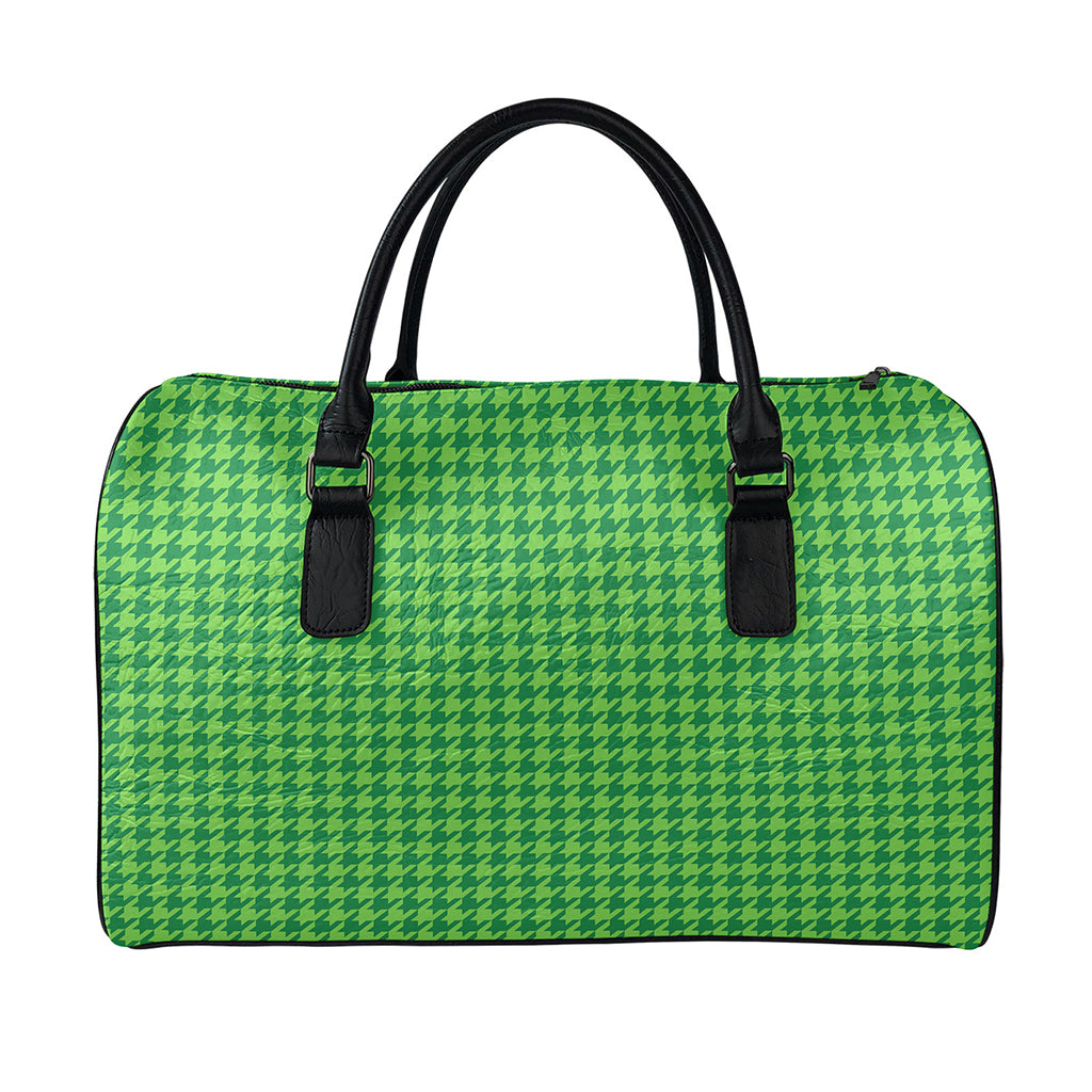 Green Houndstooth Pattern Print Leather Duffle Bag