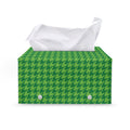 Green Houndstooth Pattern Print Leather Tissue Box Cover