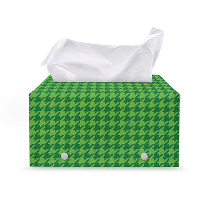 Green Houndstooth Pattern Print Leather Tissue Box Cover