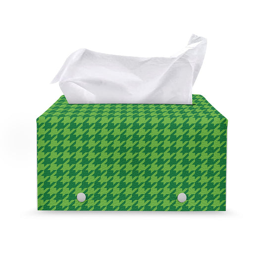 Green Houndstooth Pattern Print Leather Tissue Box Cover