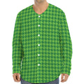 Green Houndstooth Pattern Print Long Sleeve Baseball Jersey