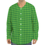 Green Houndstooth Pattern Print Long Sleeve Baseball Jersey
