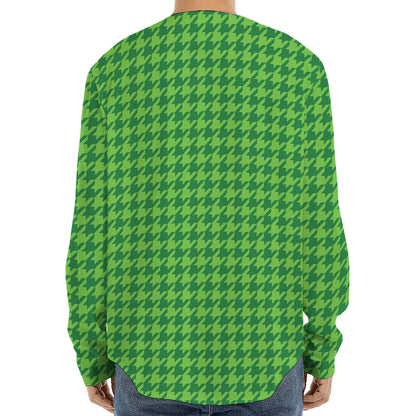 Green Houndstooth Pattern Print Long Sleeve Baseball Jersey