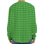 Green Houndstooth Pattern Print Long Sleeve Baseball Jersey