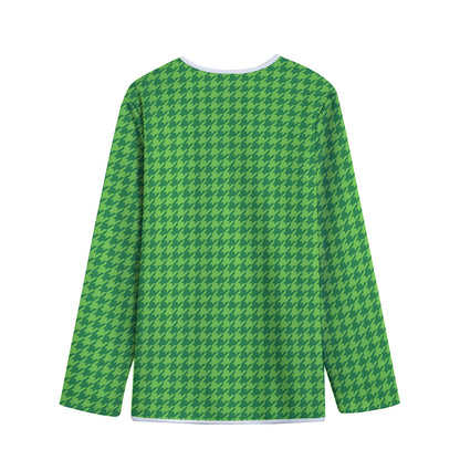 Green Houndstooth Pattern Print Long Sleeve Short Coat