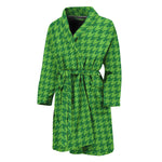 Green Houndstooth Pattern Print Men's Bathrobe