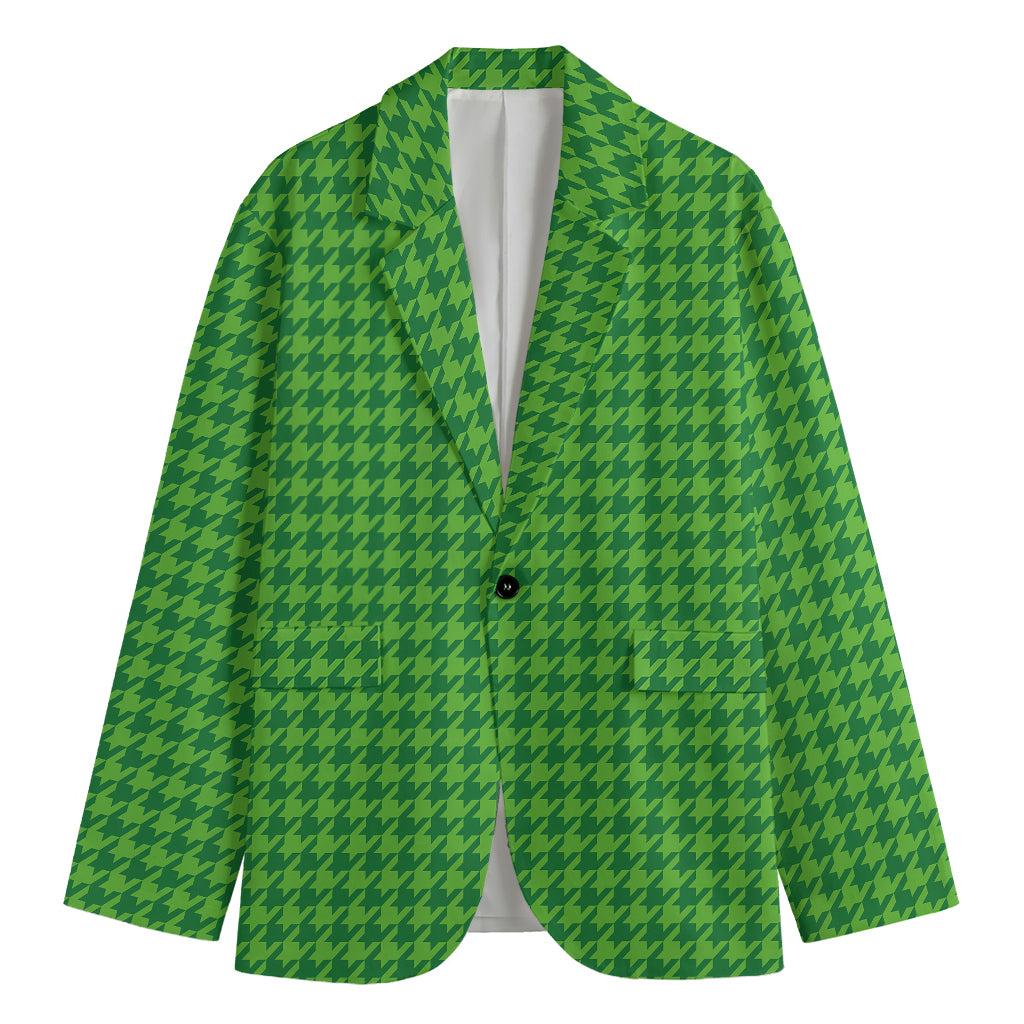 Green Houndstooth Pattern Print Men's Blazer