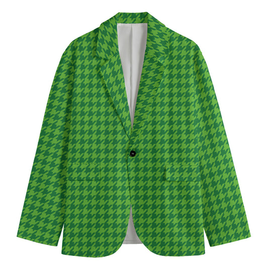 Green Houndstooth Pattern Print Men's Blazer