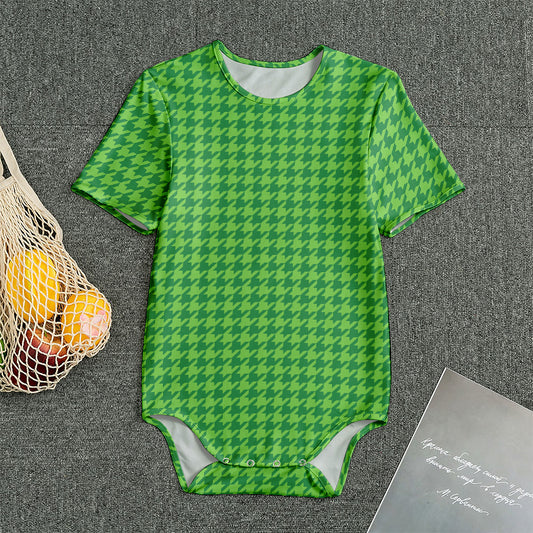 Green Houndstooth Pattern Print Men's Bodysuit