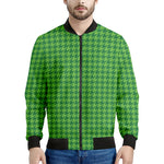 Green Houndstooth Pattern Print Men's Bomber Jacket