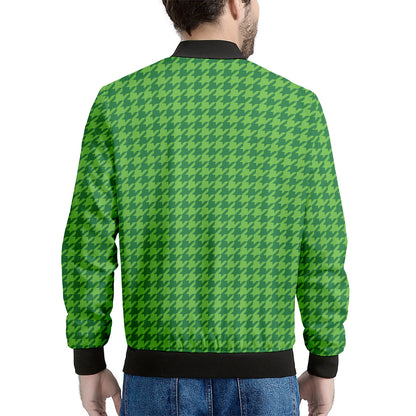 Green Houndstooth Pattern Print Men's Bomber Jacket