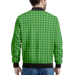 Green Houndstooth Pattern Print Men's Bomber Jacket
