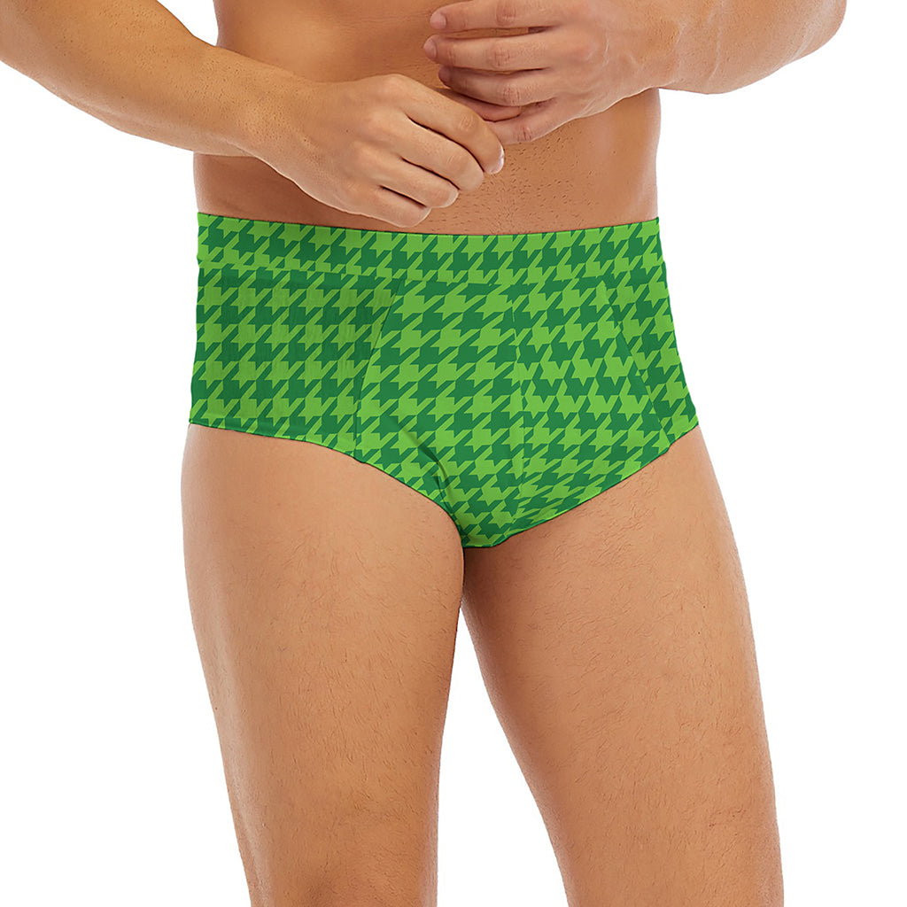 Green Houndstooth Pattern Print Men's Briefs
