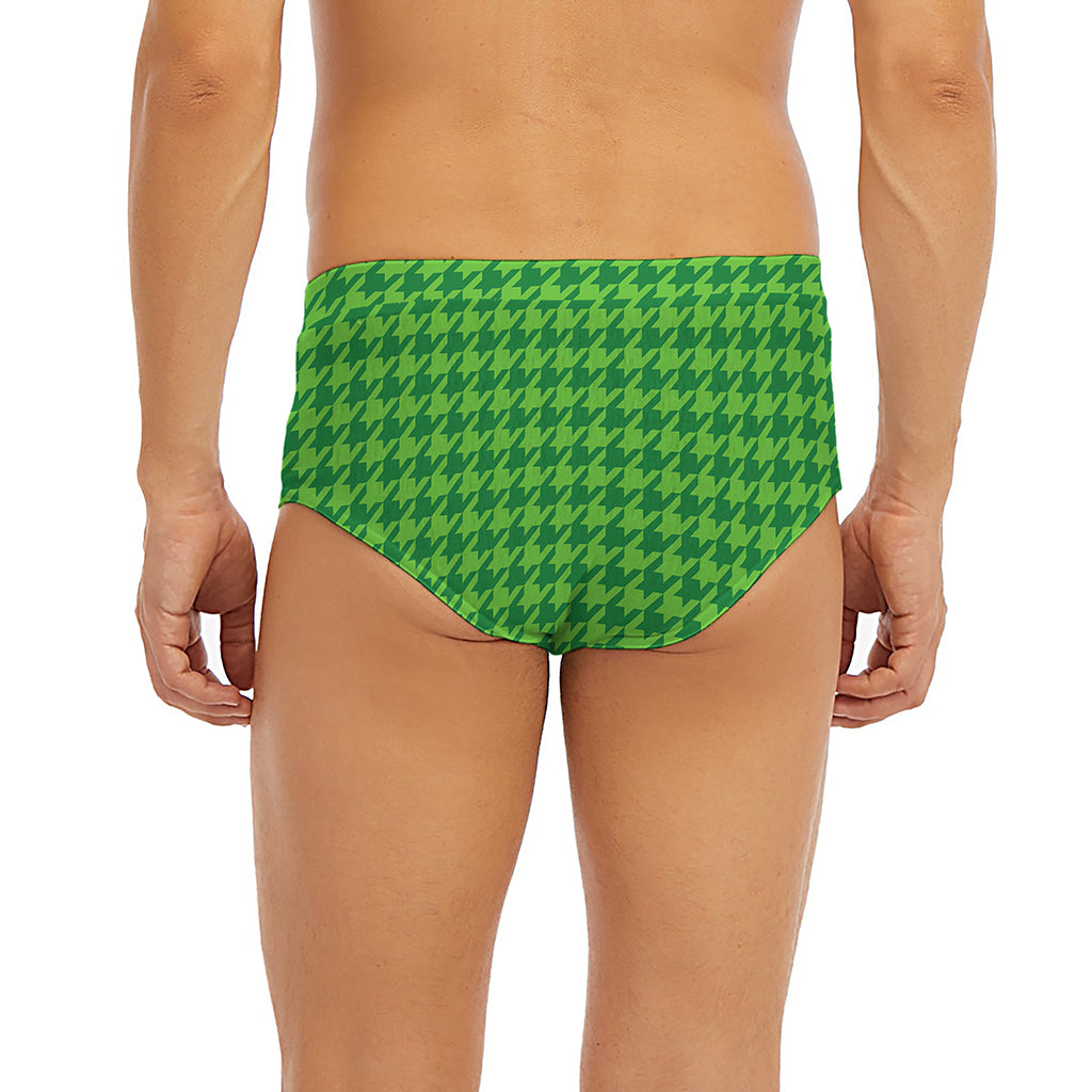 Green Houndstooth Pattern Print Men's Briefs