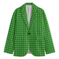 Green Houndstooth Pattern Print Men's Cotton Blazer