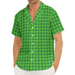 Green Houndstooth Pattern Print Men's Deep V-Neck Shirt
