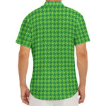 Green Houndstooth Pattern Print Men's Deep V-Neck Shirt
