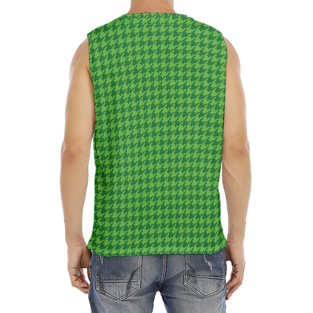 Green Houndstooth Pattern Print Men's Fitness Tank Top