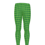 Green Houndstooth Pattern Print Men's leggings